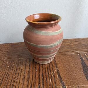Vintage Fort Ticonderoga Miniature Swirl Pottery Vase Brown Green